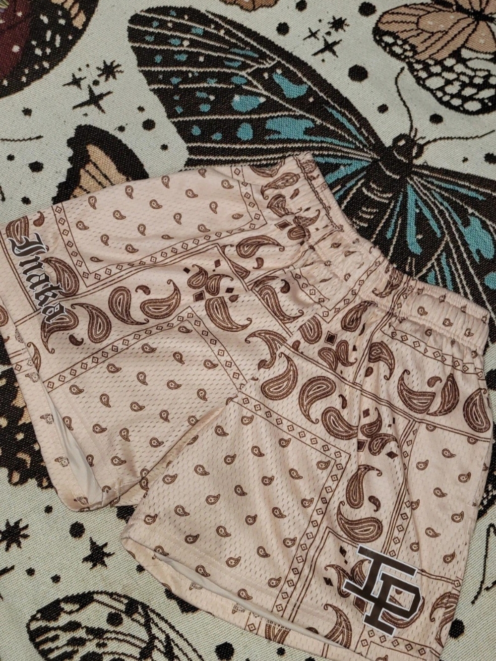 Inaka Power Beige Bandana-Print Men’s Athletic Shorts